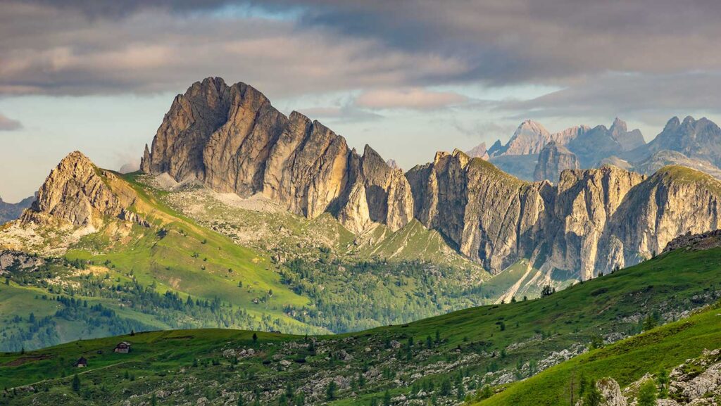 jagged mountain peaks in distance
